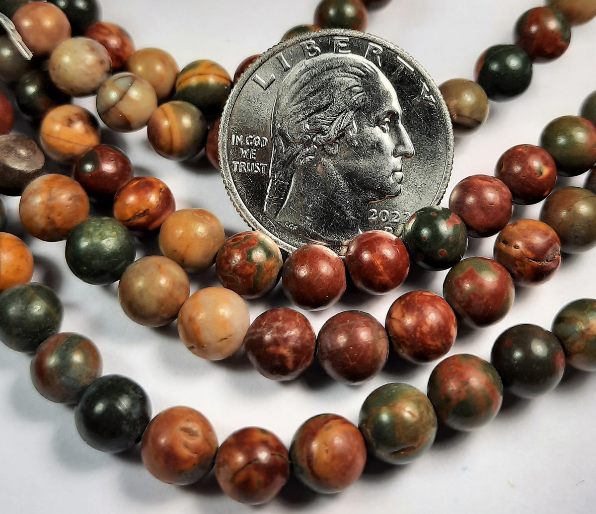 6mm Red Creek Jasper Round Gemstone Beads 8-Inch Strand