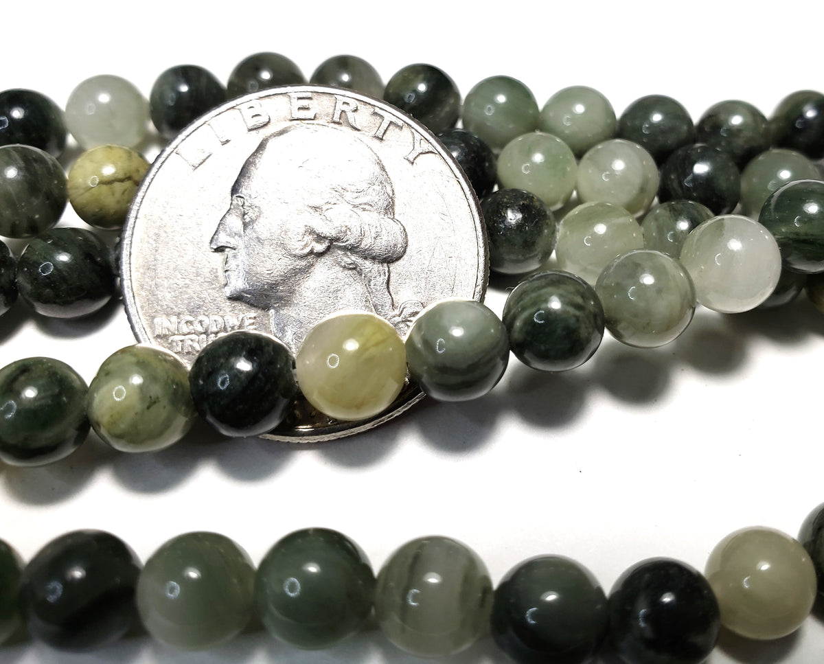 6mm Green Hair Quartz Round Gemstone Beads 8-Inch Strand