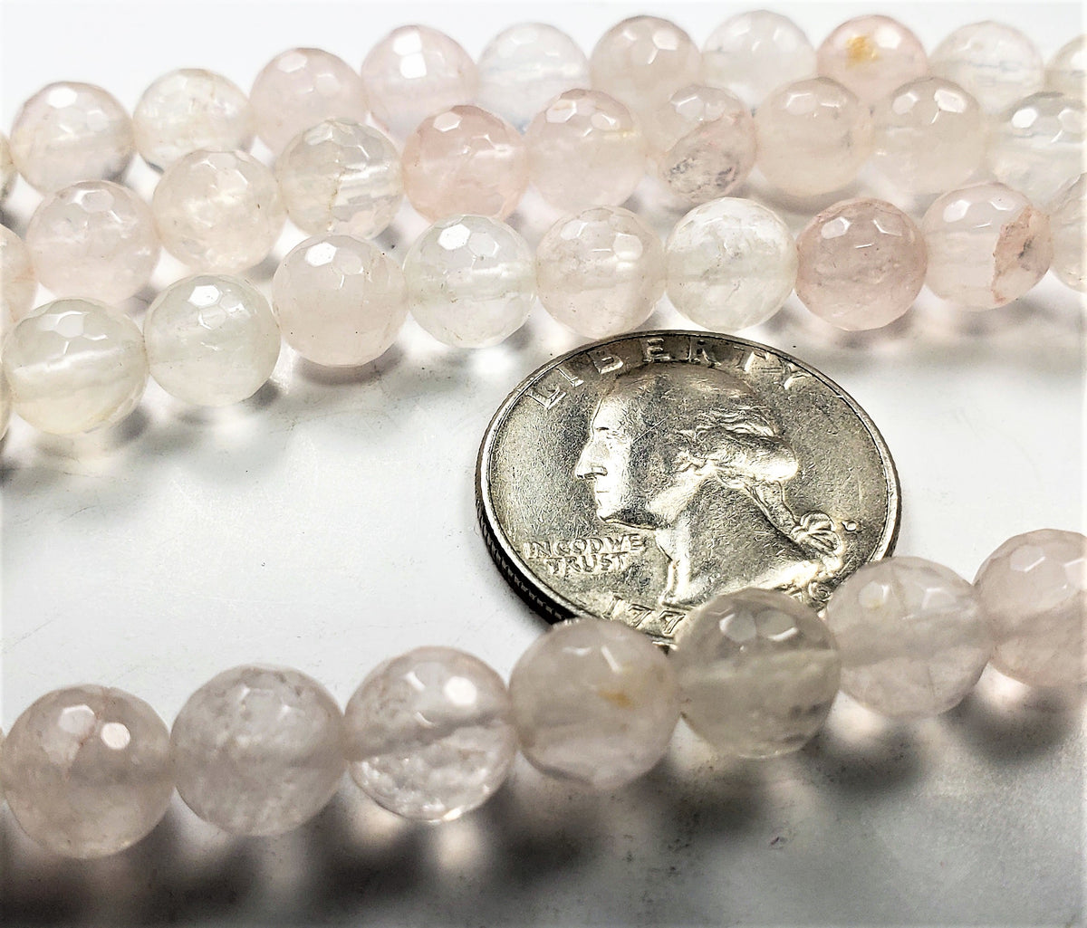 8mm Rose Quartz Faceted Round Gemstone Beads 8-inch Strand
