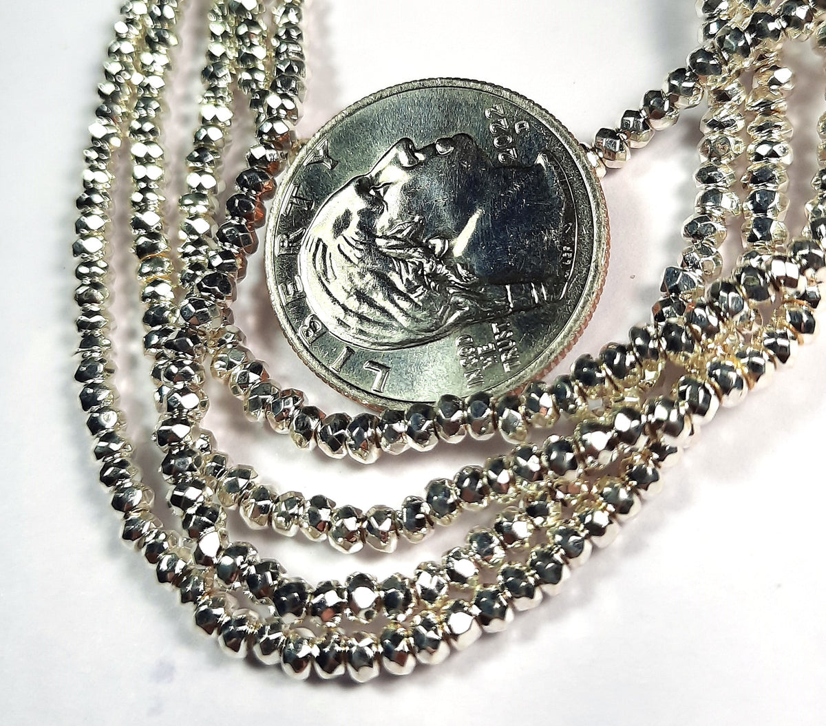 3x2mm Hematite Silver Plated Faceted Rondelle Gemstone Beads 8-Inch Strand
