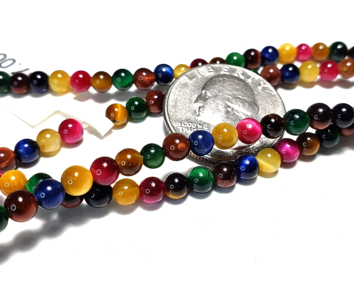 4mm Tiger's Eye Mixed Round Gemstone Beads 8-Inch Strand