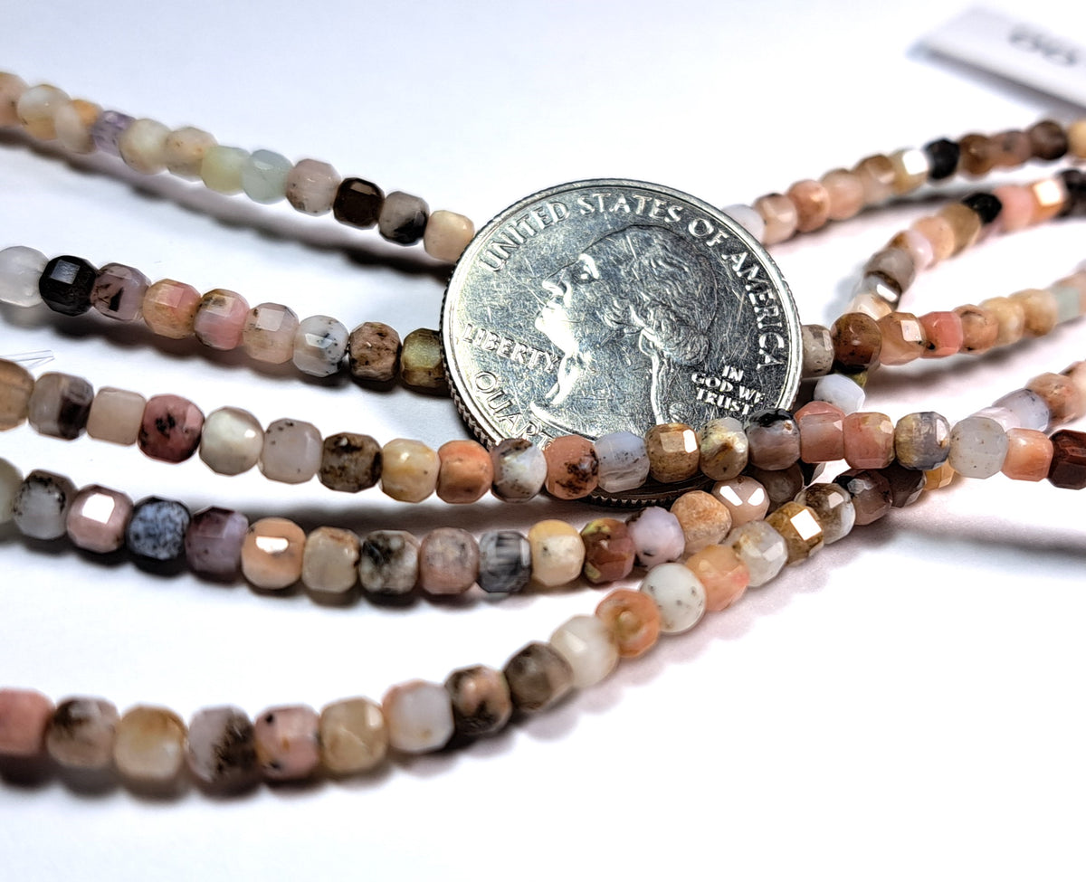 3mm Pink Opal Faceted Cube Gemstone Beads 8-Inch Strand