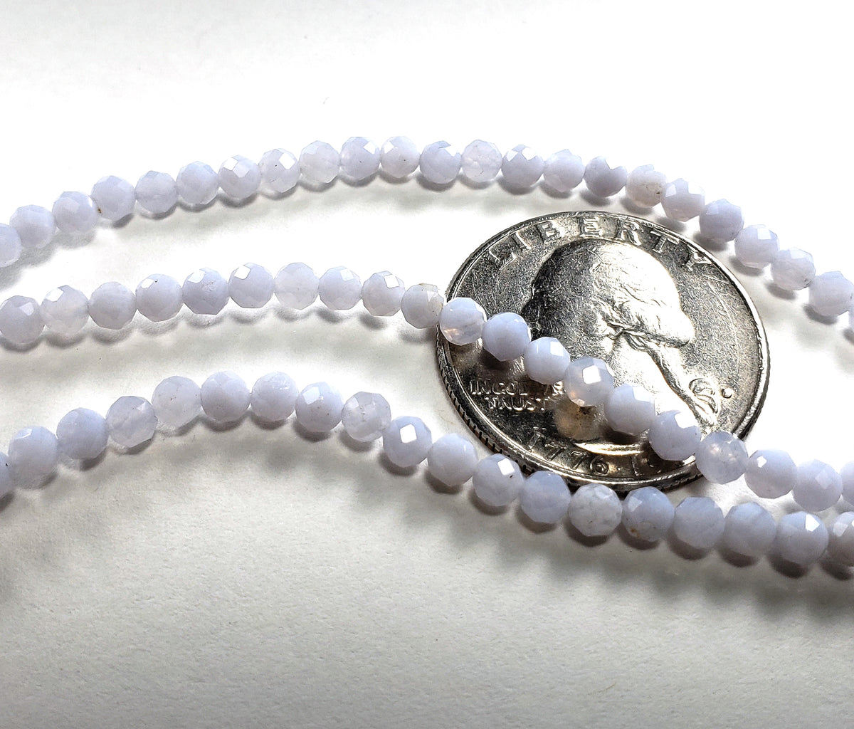 3mm Blue Lace Agate Faceted Round Gemstone Beads 8-Inch Strand