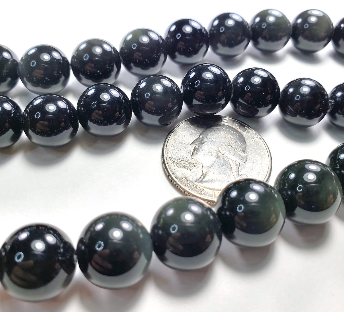 12mm Black Obsidian Round Gemstone Beads 8-Inch Strand