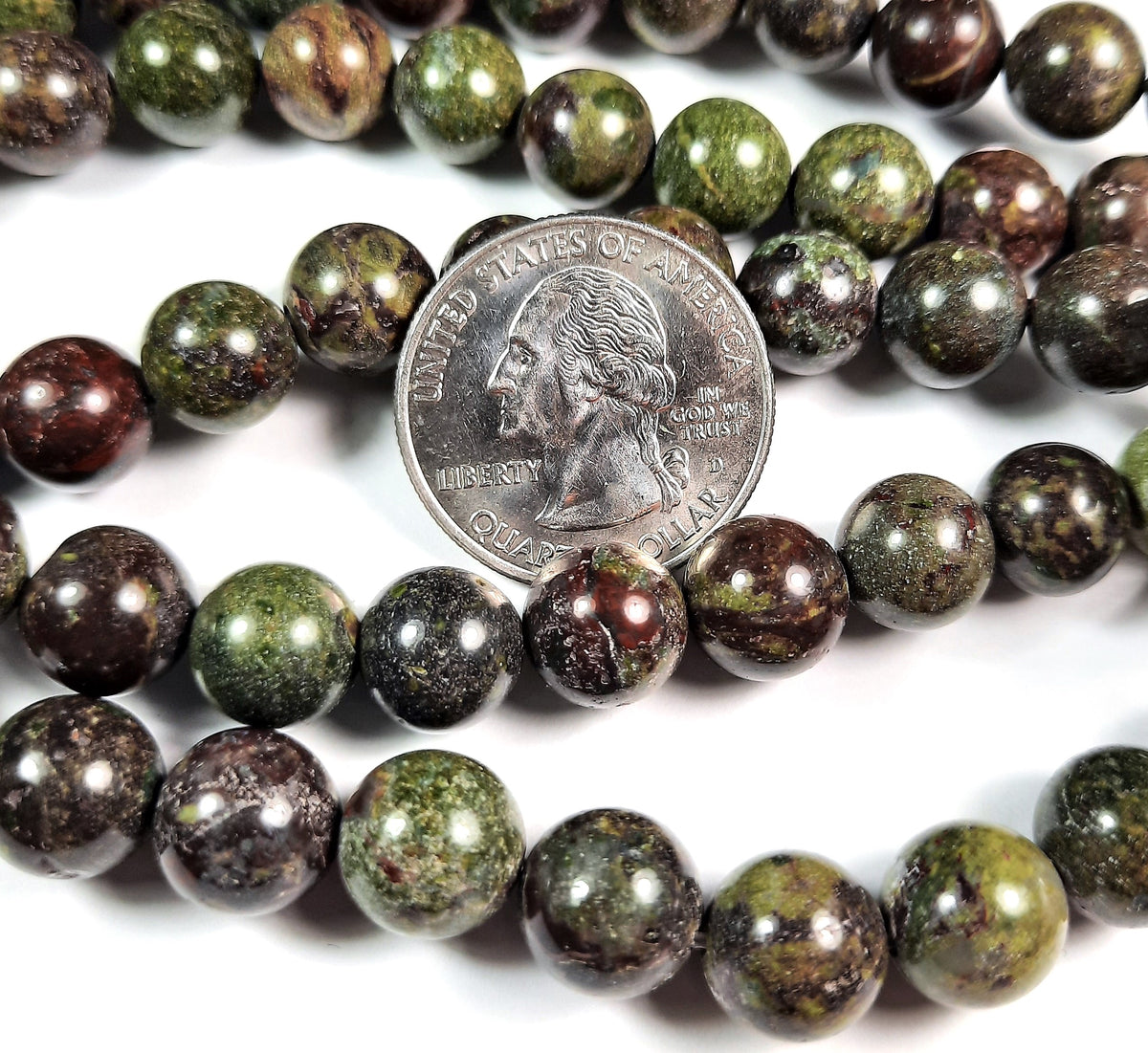 10mm Dragon Blood Jasper Round Gemstone Beads 8-Inch Strand