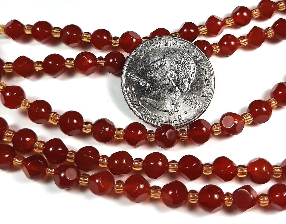 6mm Carnelian Magic Square Gemstone Beads 8-Inch Strand
