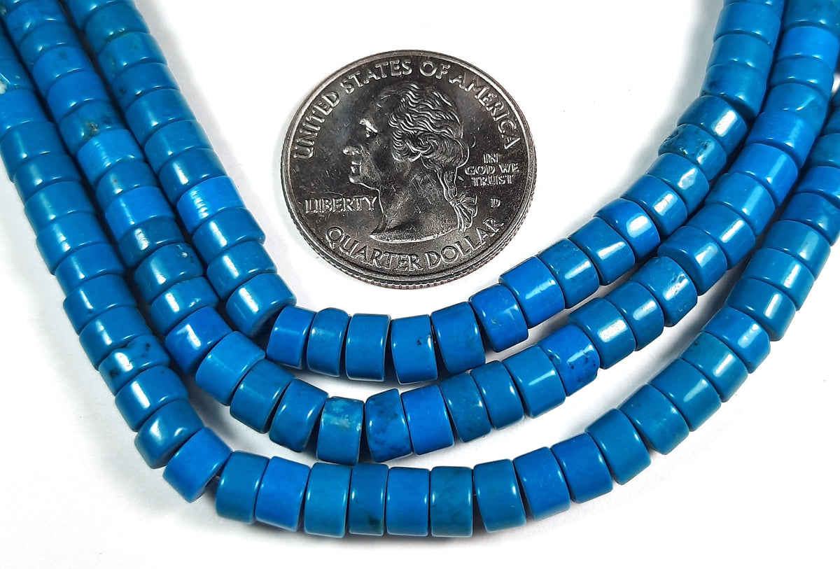 6x3mm Chinese Turquoise Green Heishi Button Gemstone Beads 8-Inch Strand