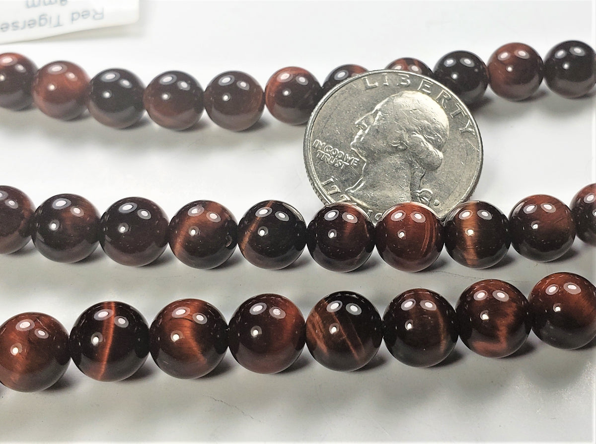 8mm Red Tiger's Eye Round Gemstone Beads 8-inch Strand