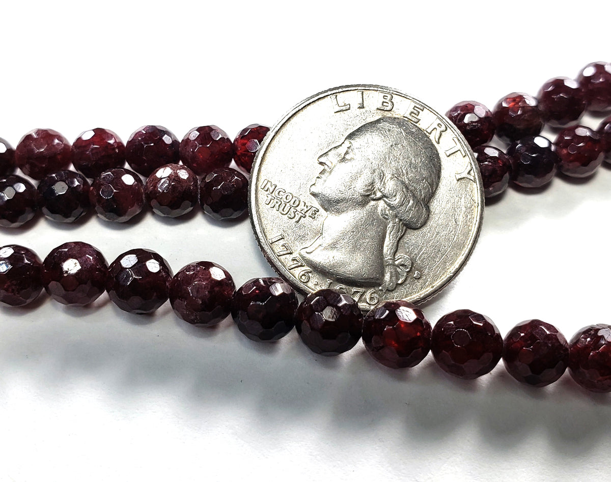 6mm Red Garnet Faceted Round Gemstone Beads 8-Inch Strand