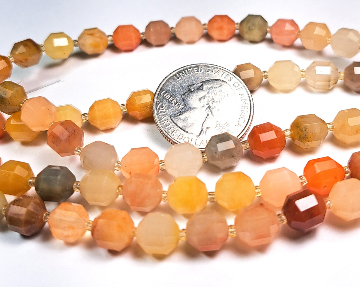 8mm Gold Silk Jade Faceted Lantern Gemstone Beads 8-Inch Strand