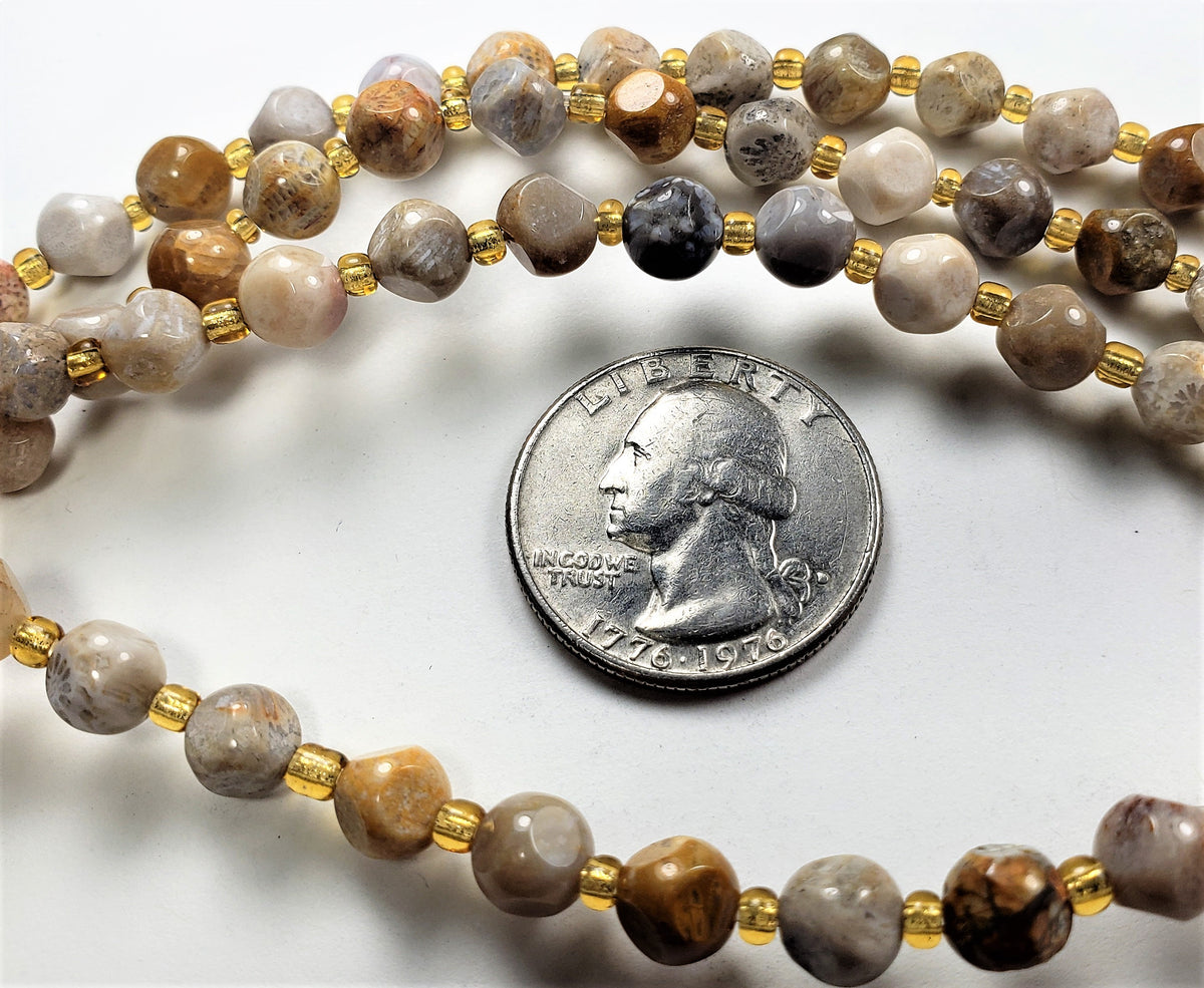 6mm Fossil Jasper Faceted Magic Square Gemstone Beads 8-Inch Strand