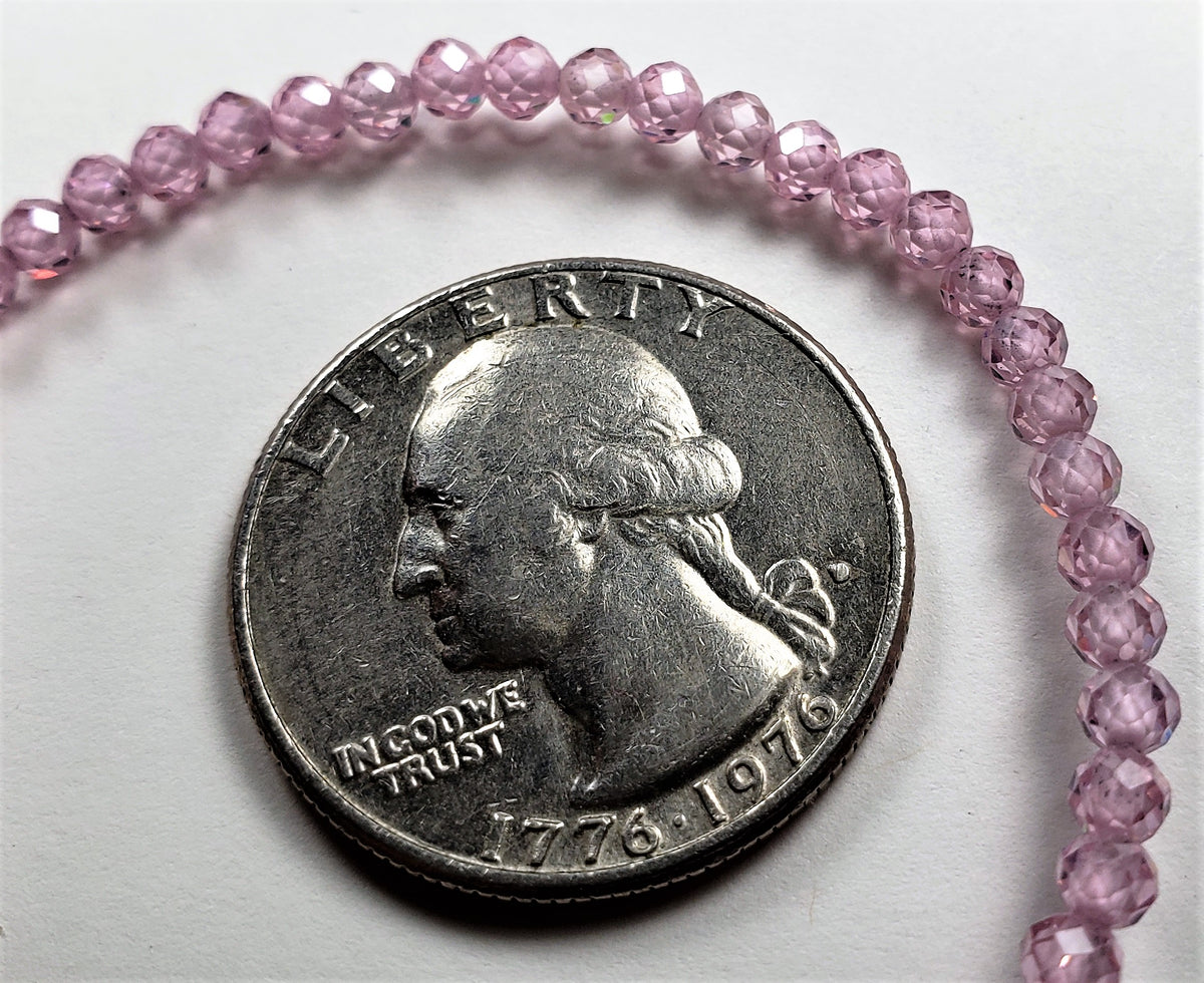3mm Cubic Zirconia Pink Gemstone Faceted Round Beads 8-Inch Strand