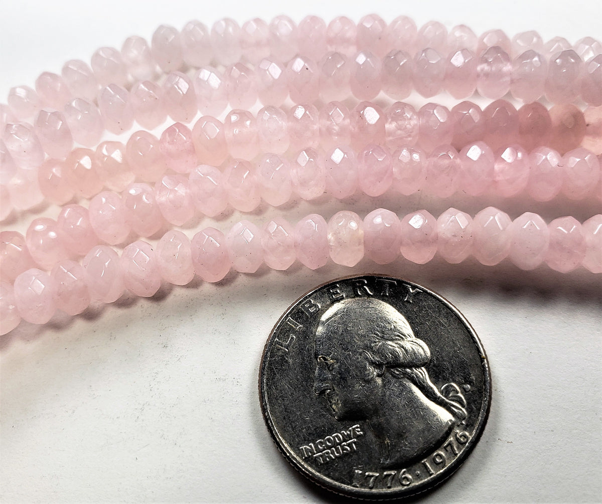 6x4mm Rose Quartz Faceted Rondelle Gemstone Beads 8-Inch Strand