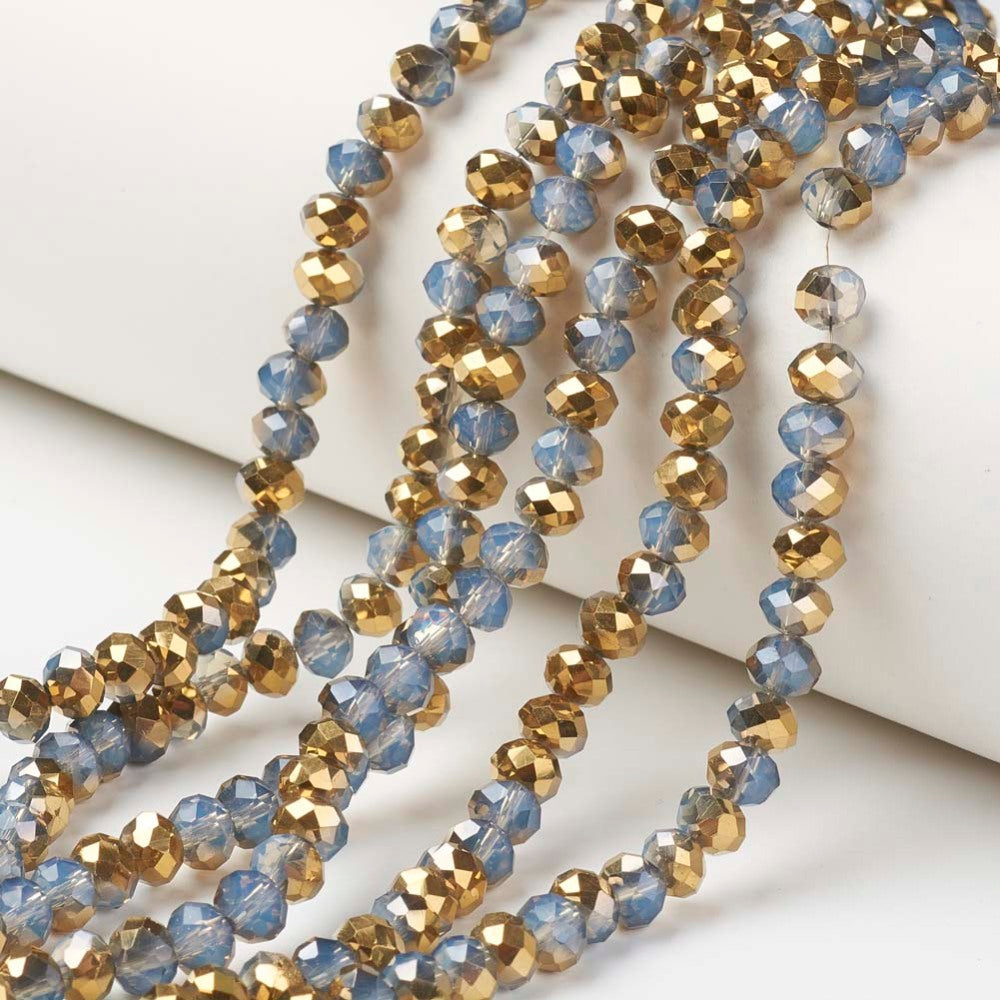 3x2mm Milky Blue Imitation Jade Half-Plated Glass Faceted Rondelle Beads 100ct