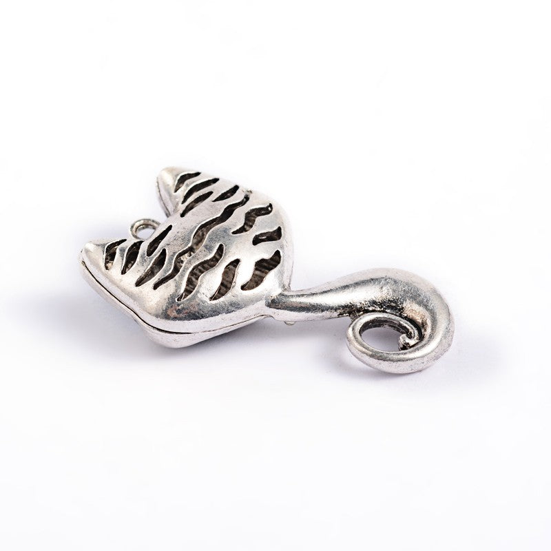 Fox Pendant with Aquamarine Glass Rhinestones in Antique Silver