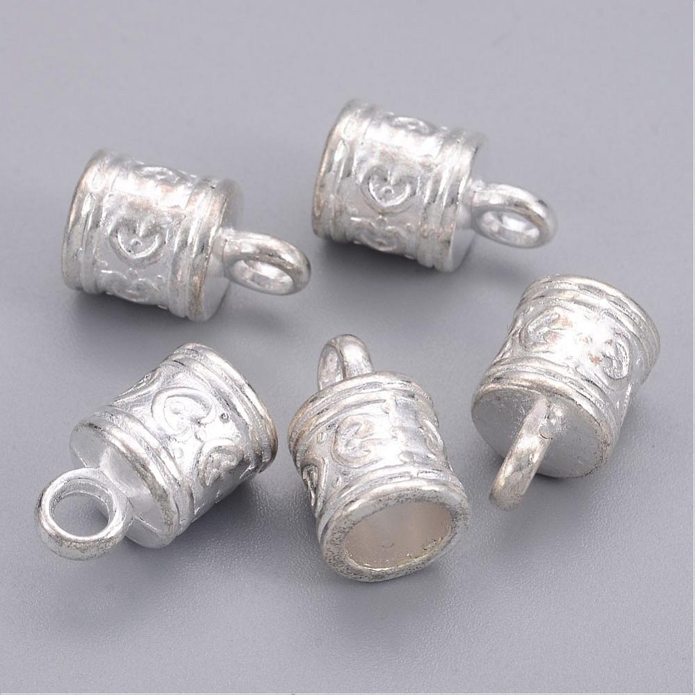 16x10mm Heart Cord Ends Silver Zinc Alloy 3.5mm Hole 10ct