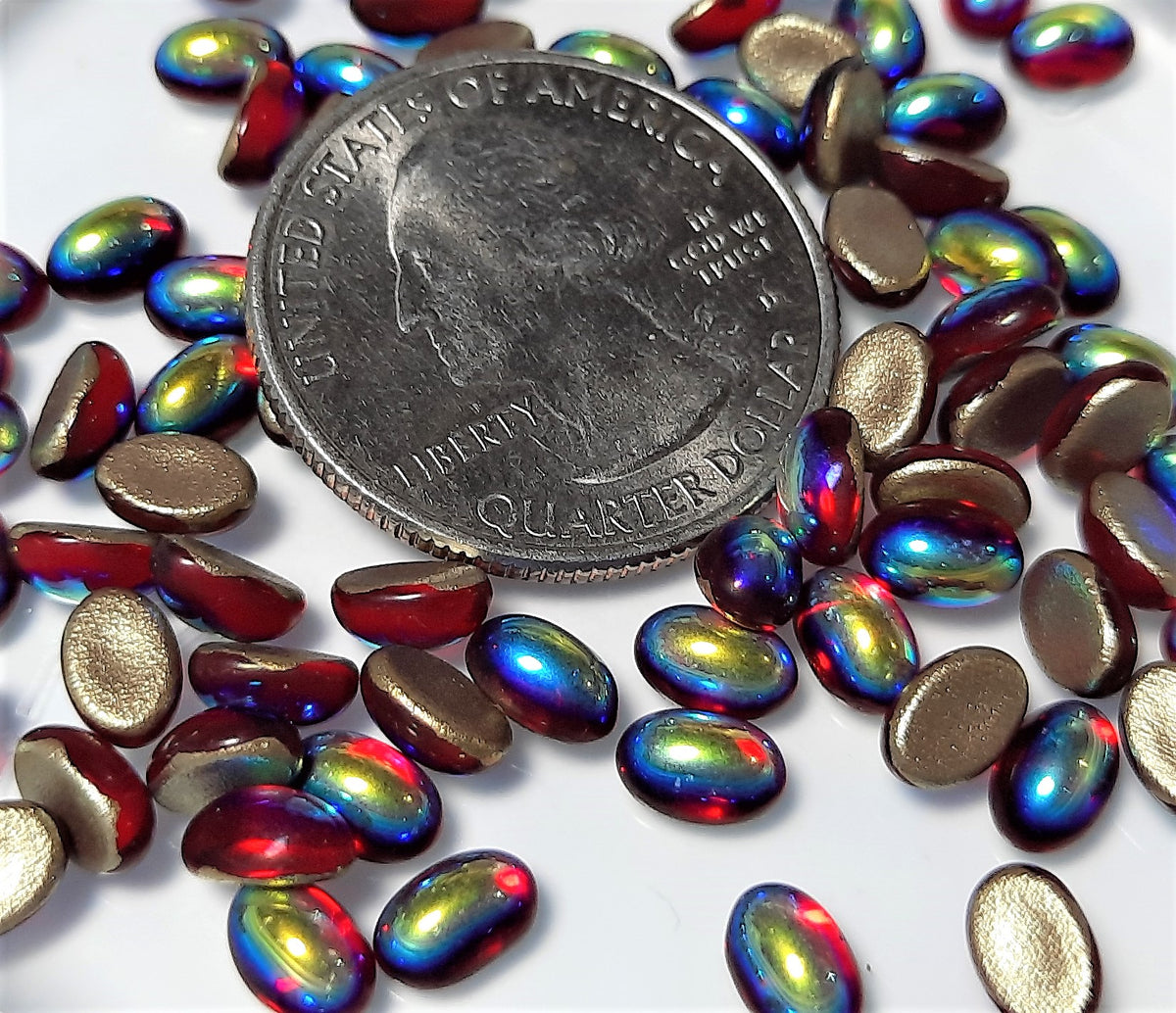 6x4mm Ruby AB Transparent Oval Glass Cabochons 12ct