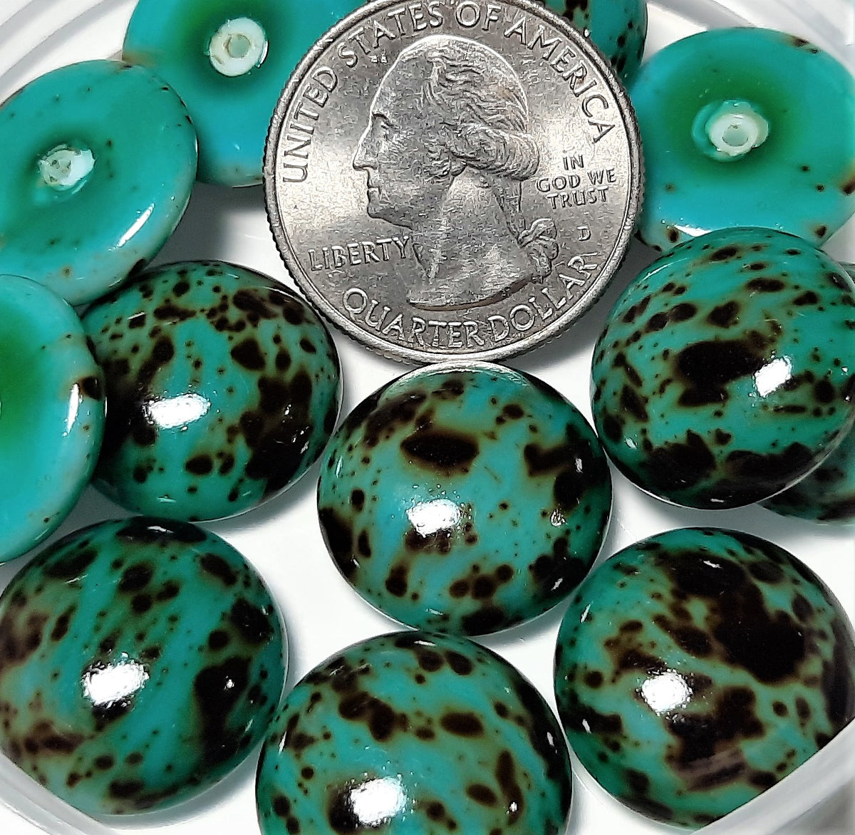 18mm GS Aqua Round Czech Glass Cabochons 2ct