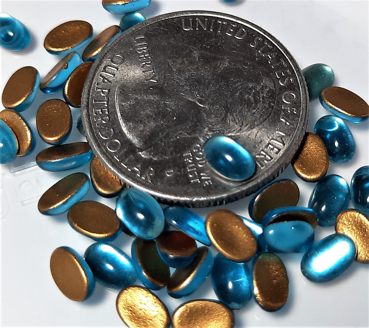 6x4mm Aqua Transparent Oval Glass Cabochons 36ct
