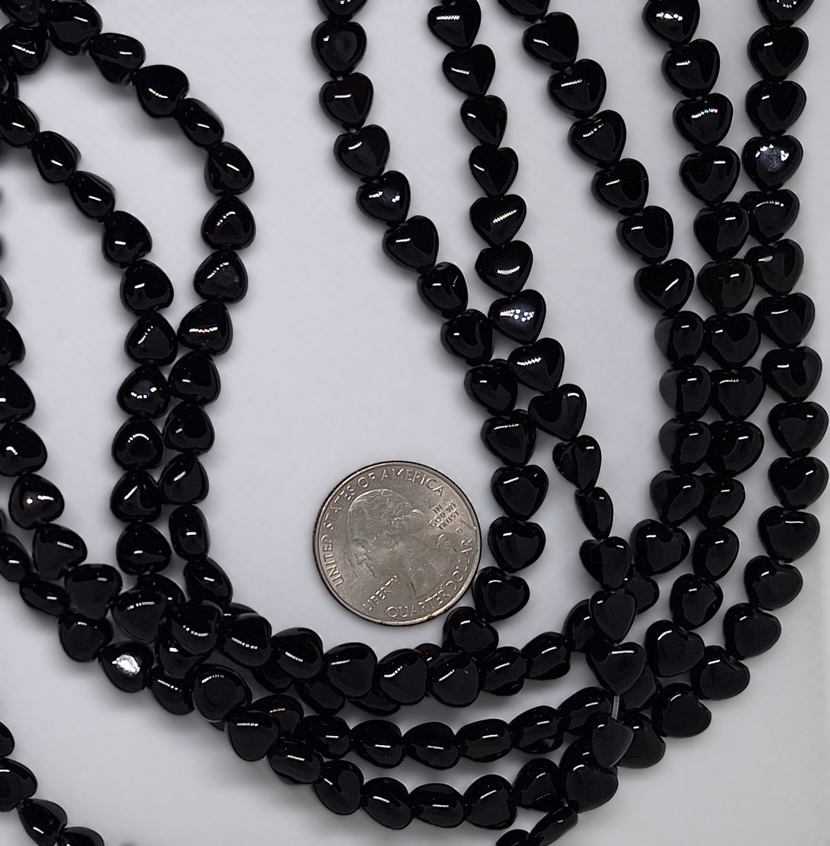 8mm Black Onyx Puff Heart Gemstone Beads 16-inch Strand