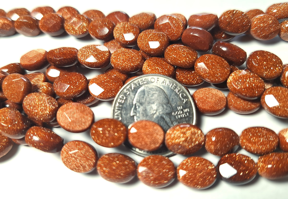 10x8mm Goldstone Faceted Oval Gemstone Beads 16-Inch Strand
