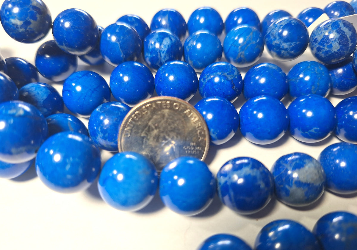 14mm Lapis Blue Dyed Howlite Round Gemstone Beads 16-Inch Strand