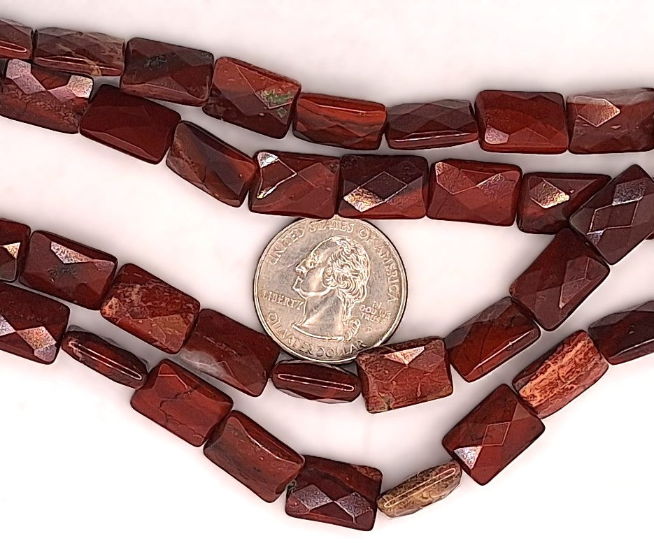 14x10mm Brecciated Jasper Faceted Rectangle Gemstone Beads 8-inch Strand