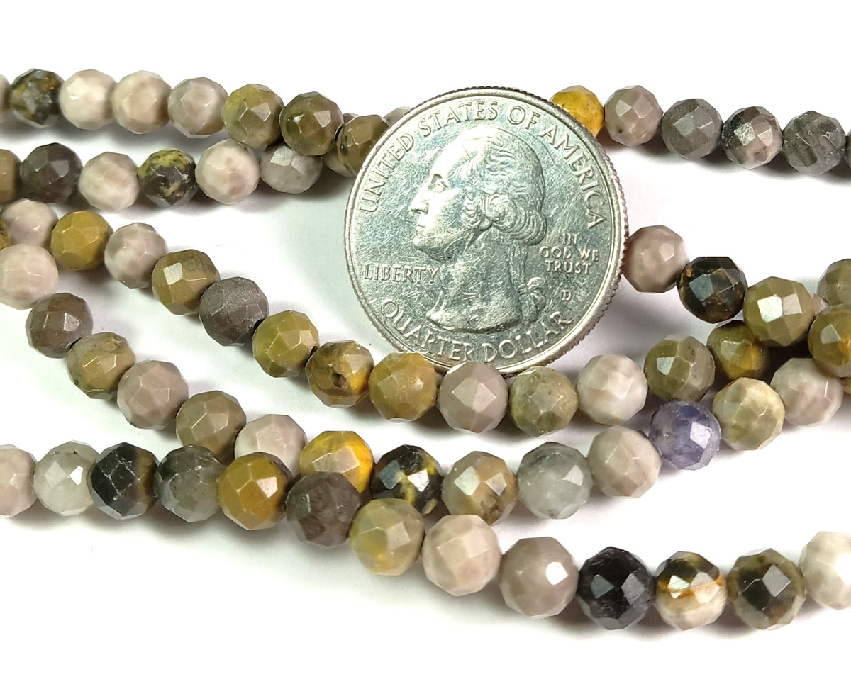 5mm Bumblebee Jasper Faceted Round Gemstone Beads 8-Inch Strand