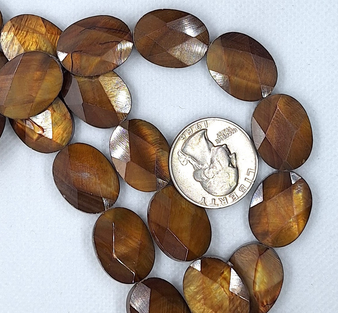 20x16mm Copper Mother of Pearl MOP Faceted Oval Shell Beads 16-Inch Strand
