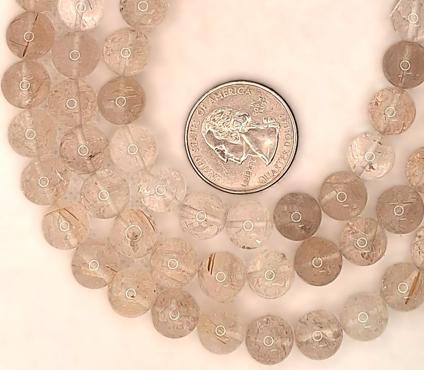 10mm Gold Rutilated Quartz Round Gemstone Beads 8-Inch Strand