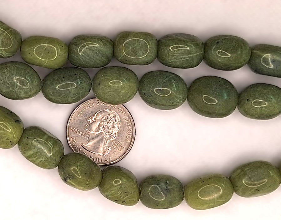 16x12mm Green Jade Nugget Gemstone Beads 8-Inch Strand