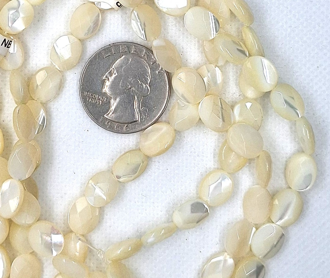 10x8mm Mother of Pearl MOP Faceted Oval Shell Beads 16-Inch Strand