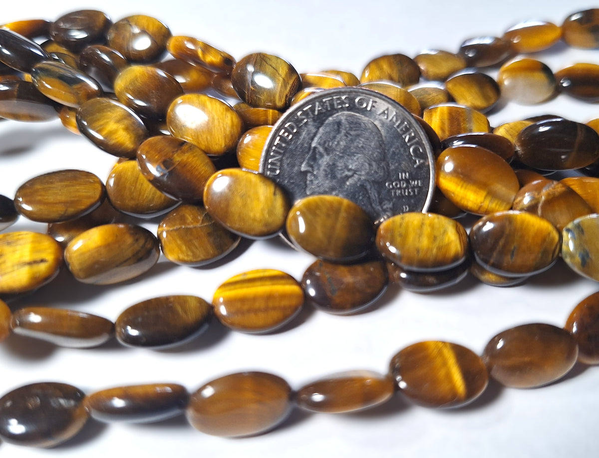 12x10mm Tiger's Eye Puff Oval Gemstone Beads 16-Inch Strand
