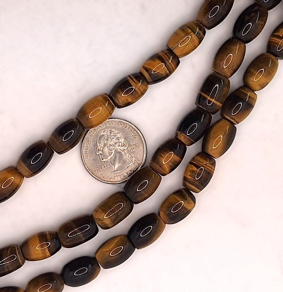 14x10mm Tiger's Eye Barrel Gemstone Beads 8-inch Strand