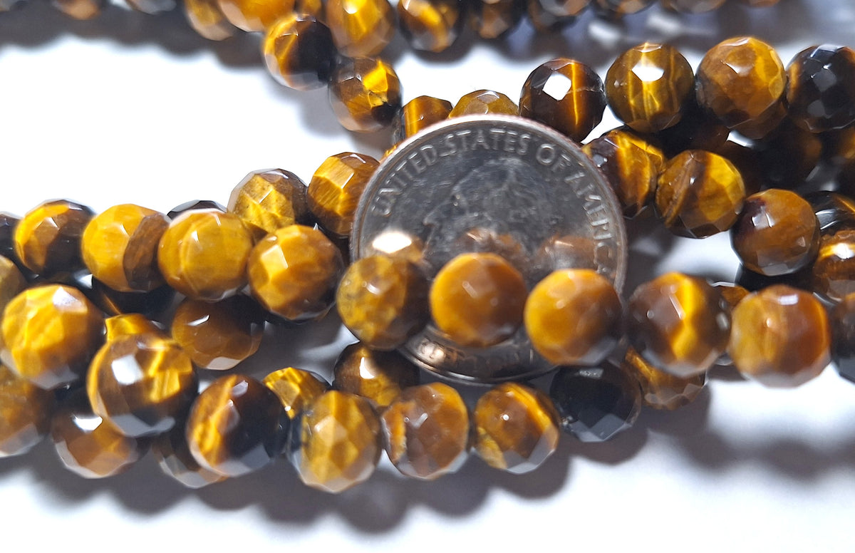 8mm Tiger's Eye Faceted Round Gemstone Beads 16-Inch Strand