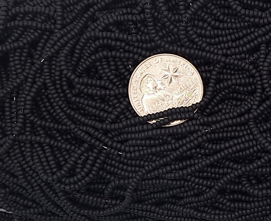 11/0 Jet Black Opaque Matte Czech Glass Seed Beads Full Hank