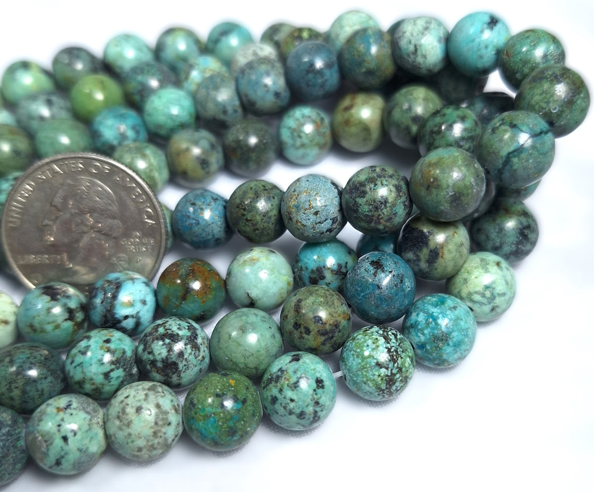 10mm African Turquoise Round Natural Gemstone Beads 16-Inch Strand