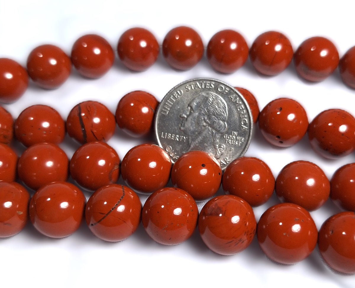 12mm Red Jasper Grade AA Round Gemstone Beads 16-Inch Strand