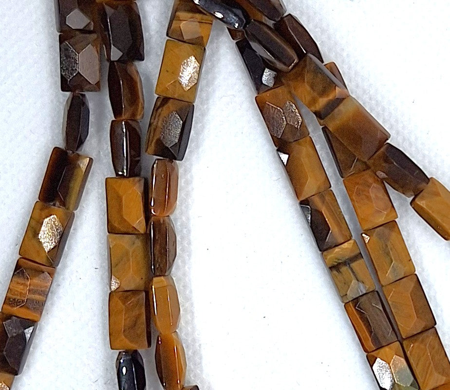 10x6mm Tiger's Eye Faceted Rectangle Gemstone Beads 16-Inch Strand
