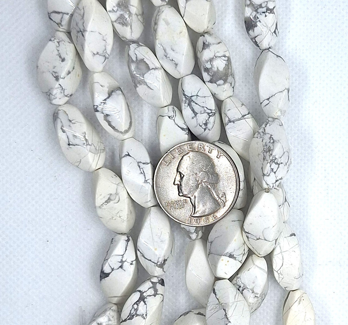 20x10mm White Howlite Twisted Oval Gemstone Beads 16-Inch Strand