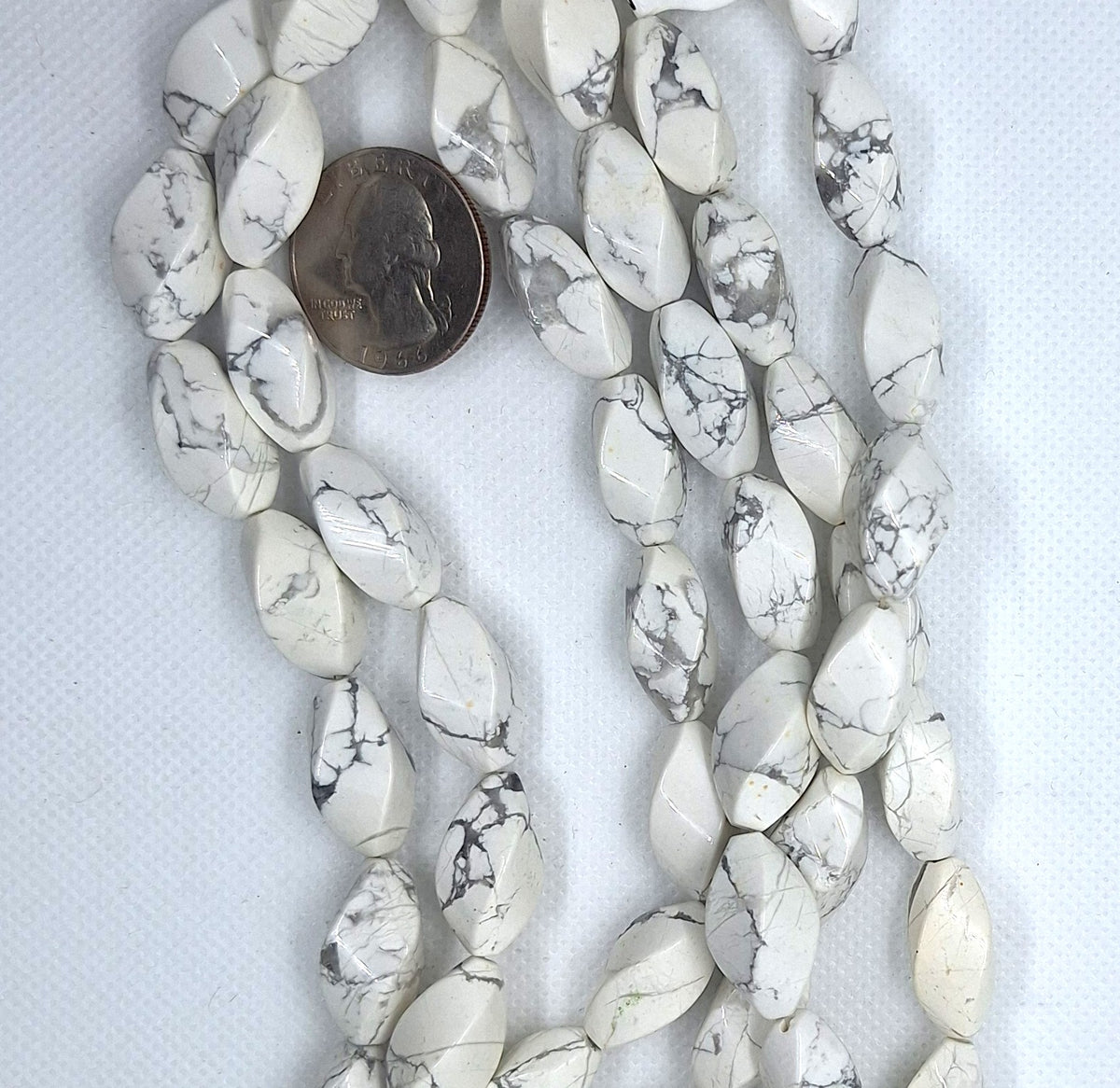 20x10mm White Howlite Twisted Oval Gemstone Beads 16-Inch Strand