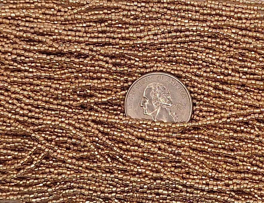 12/0 Light Gold Metallic 3-Cut Czech Seed Beads Half Hank
