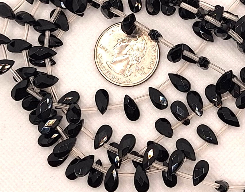10x5mm Black Onyx Faceted Briolette Teardrop Gemstone Beads 16-inch Strand