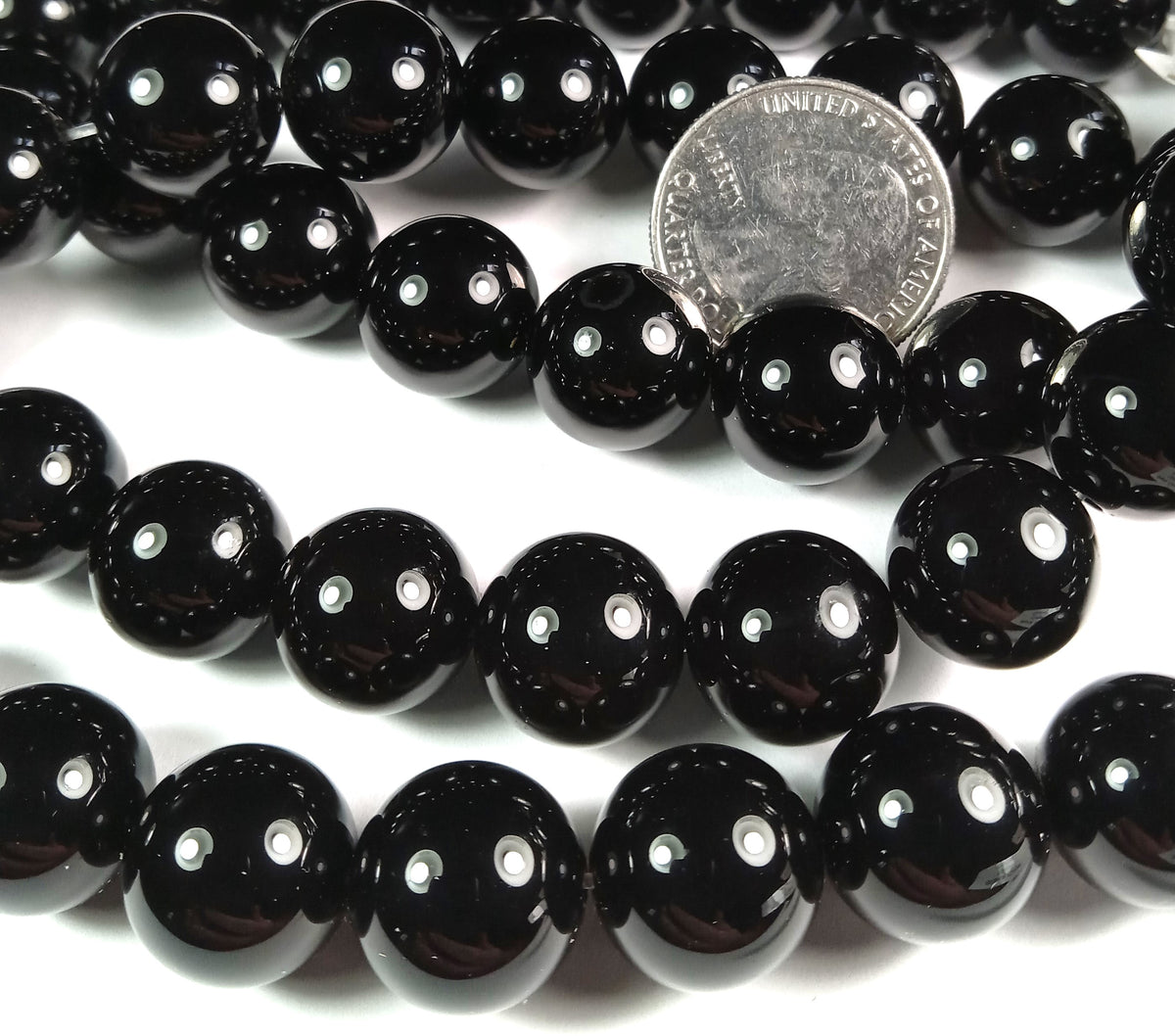 14mm Black Onyx Round Gemstone Beads 8-Inch Strand