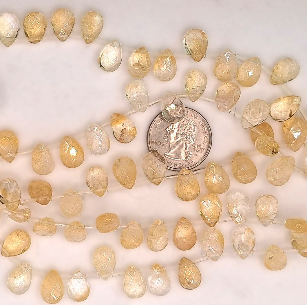 12x8mm Citrine Faceted Flat Teardrop Briolette Gemstone Beads 8-Inch Strand