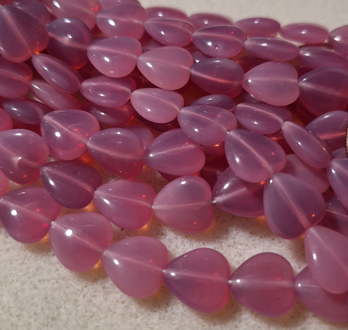 12mm Pink Opal Heart Pressed Czech Glass Beads 20ct