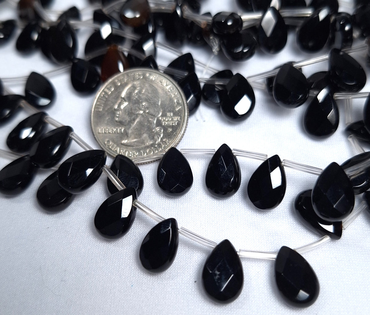 12x8mm Black Onyx Faceted Flat Teardrop Briolette Gemstone Beads 16-Inch Strand