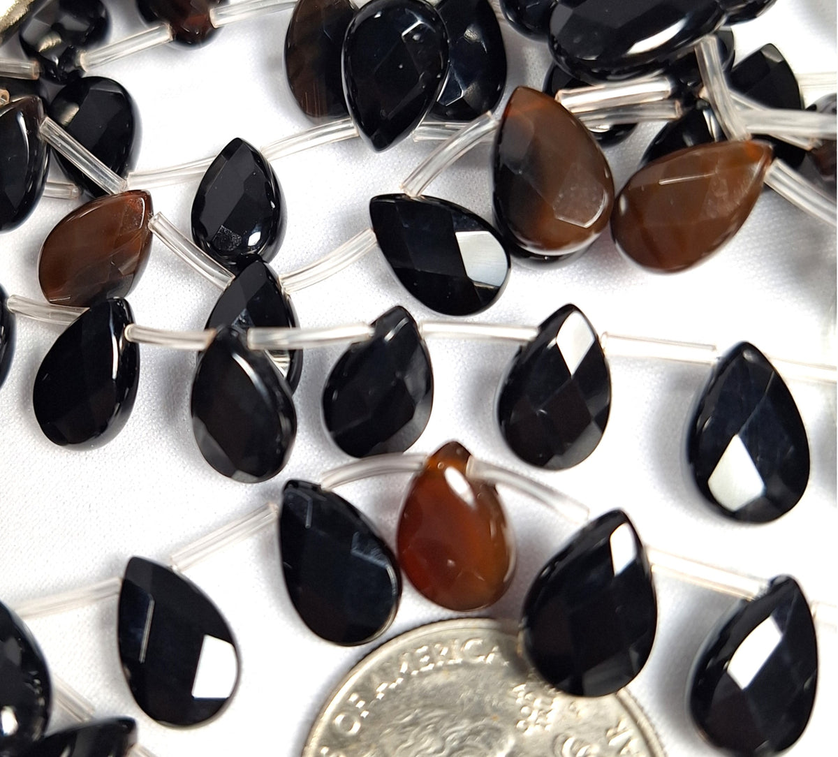 12x8mm Black Onyx Faceted Flat Teardrop Briolette Gemstone Beads 16-Inch Strand