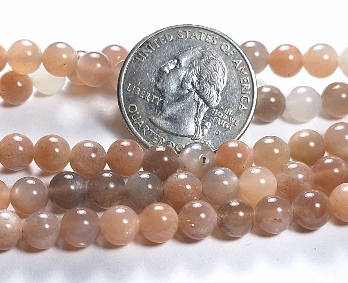 6mm Rainbow Moonstone Round Gemstone Beads 8-Inch Strand