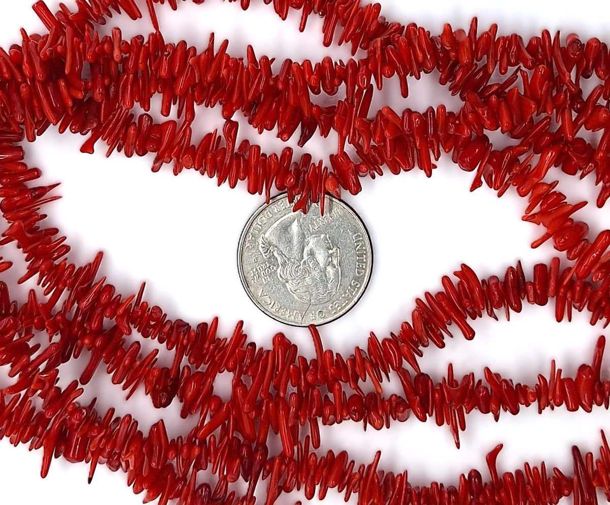 Red Coral Thin Chips Gemstone Beads 16-Inch Strand